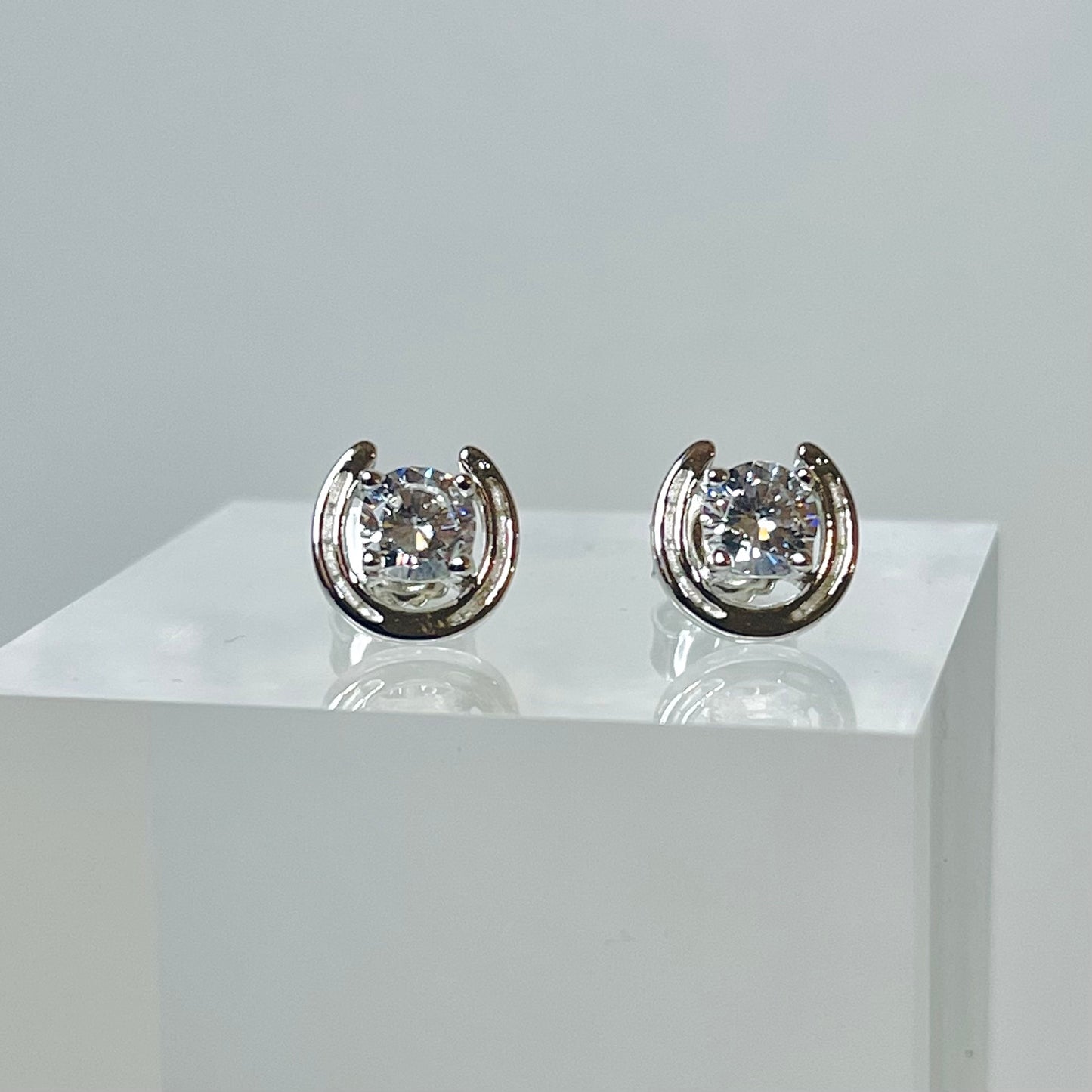 Horse Shoe Earrings with Moissanite - Silver