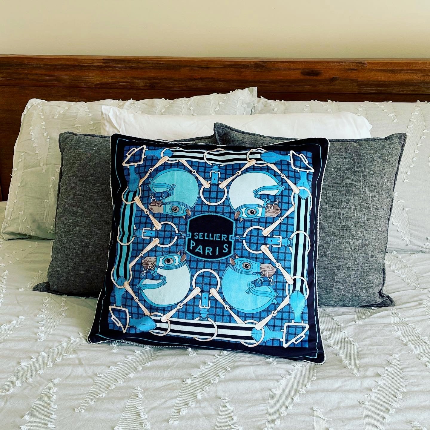 Luxury Equestrian "Multi Horse Head Navy/Blue" Cushion Cover
