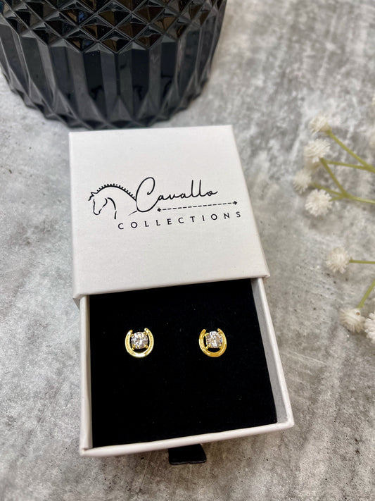 Horse Shoe Earrings with Moissanite - Gold