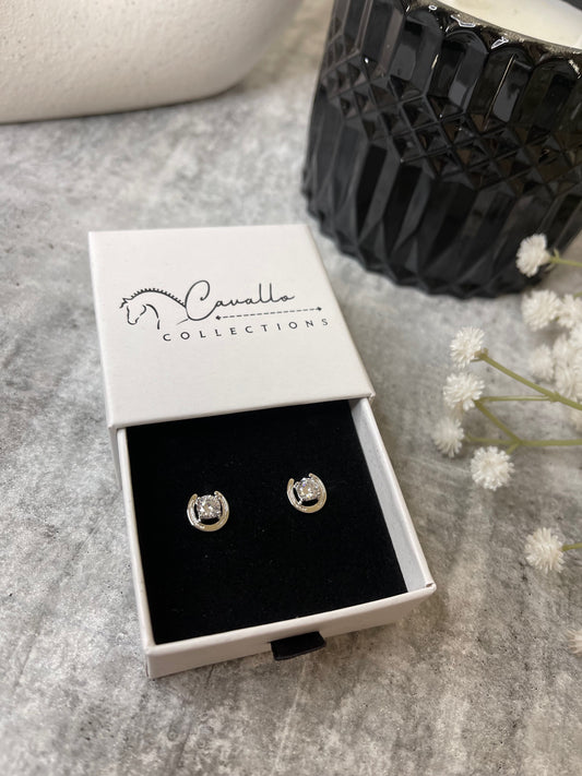 Horse Shoe Earrings with Moissanite - Silver