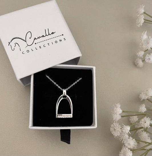 Stirrup Pendant and Necklace Set Silver