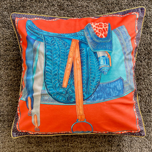 Luxury Equestrian "Aqua Saddle" Cushion Cover
