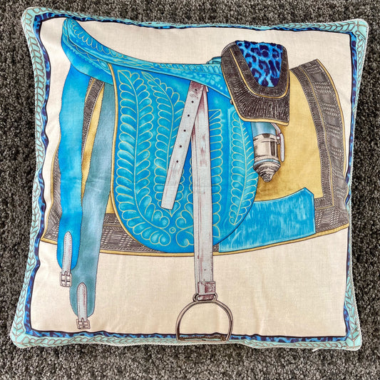 Luxury Equestrian "Blue Saddle" Cushion Cover